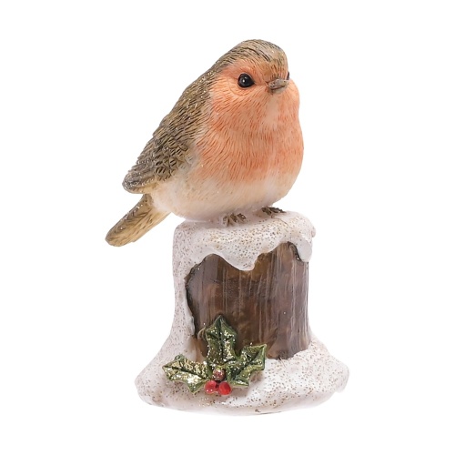 Robins on a Snowy Post Figurine Statue 8cm